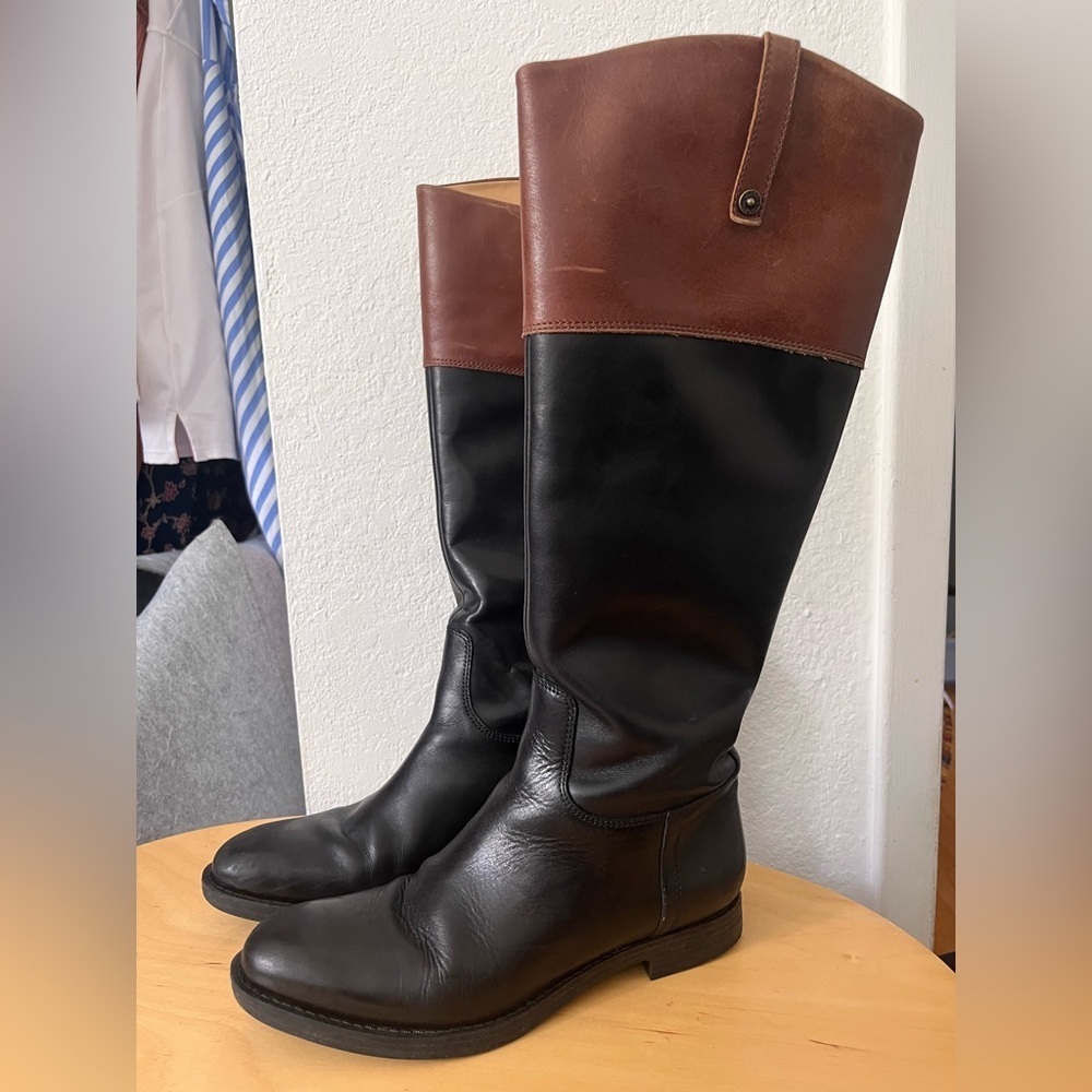 Enzo Angiolini Ellerby Riding Boots Leather Black & Brown Size 7.5 Equestrian - Picture 2 of 16